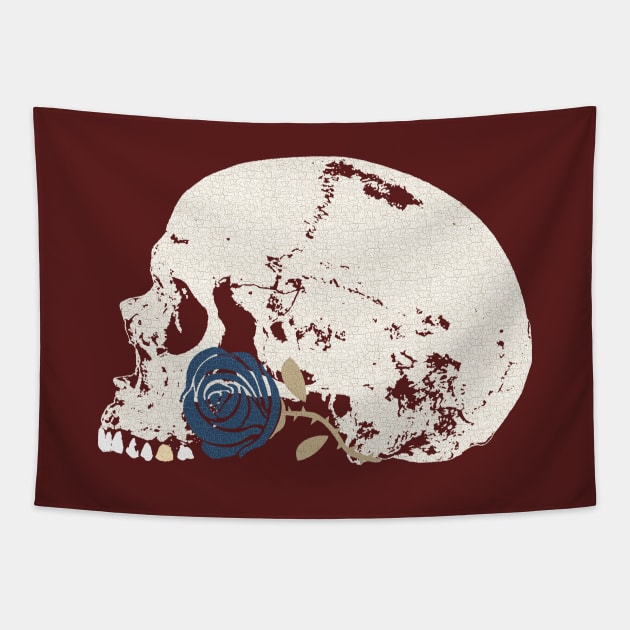 The Skull and the Deep Blue Rose Tapestry by RawSunArt