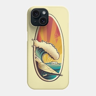 Surfboard with a Retro Vintage Wave Design Phone Case