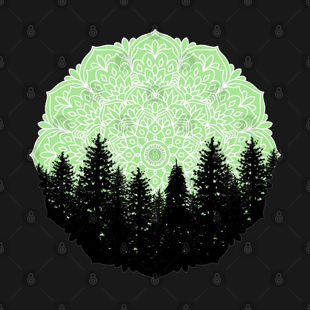 Green Forest Mandala Pacific Northwest by julieerindesigns