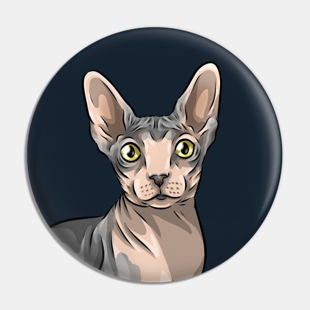 Cute Sphynx Cat Pin by Shirin Illustration