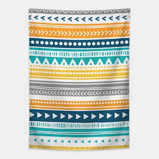 Orange Yellow Blue Tribal Pattern Tapestry