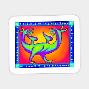 Weird Medieval Two Headed Dragon Frank 90's Retro Art Style Magnet