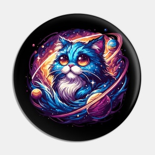 Kawaii Colorful Cosmic Cat in Stars Pin