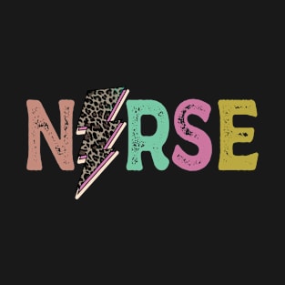 Distressed Nurse Cheetah Leopard Lightning Bolt T-Shirt