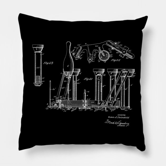 Automatic Bowling Machine Vintage Patent Drawing Pillow by TheYoungDesigns
