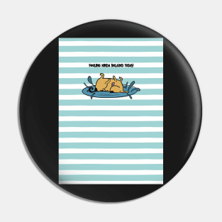 Funny relaxed dog on striped background Pin