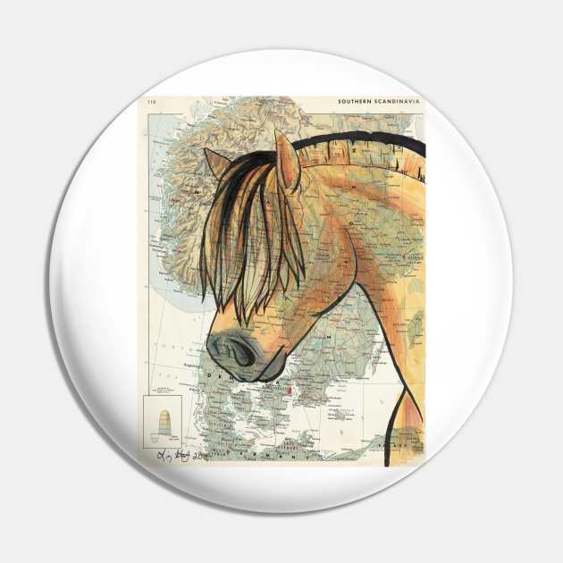 Fjord Horse on Vintage Map Pin by lizstaley