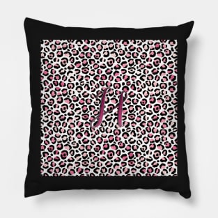 Letter H Monogram & Pink Leopard Print Pillow