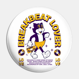 BREAKBEAT  - Lover Cat retro mascot (purple/gold) Pin