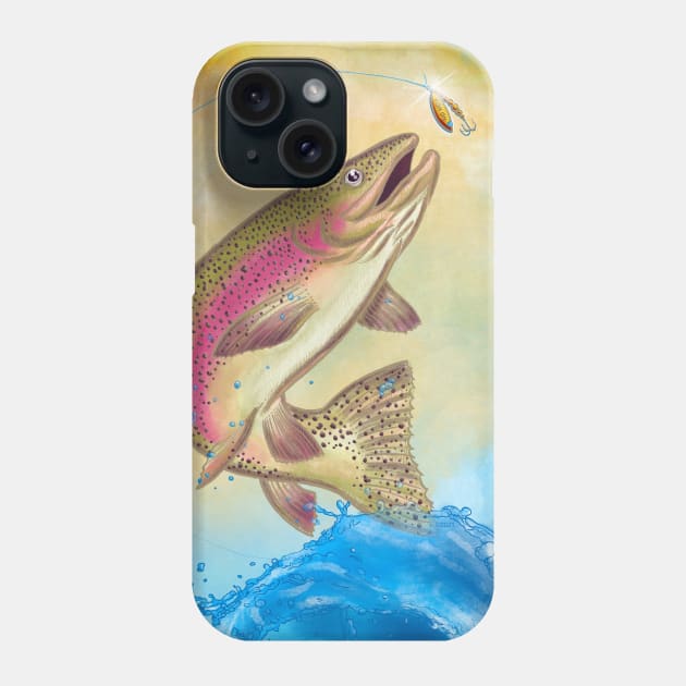 End Of The Line // Rainbow Trout Jumping Out Of Splashing Water // With Lure at Sunset // Fish On! Phone Case by TheCore