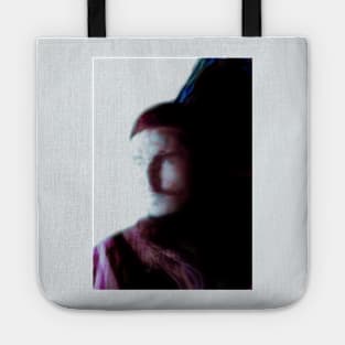 Portrait, digital collage, special processing. Bright side, survival guy. Man between light and darkness. Violet. Tote