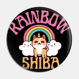 Shiba Inu Unicorn Kawaii Illustration With Rainbow And Cloud Pin