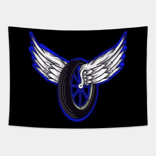 Winged  motorcycle wheel Tapestry