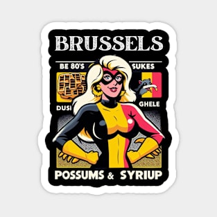 Brussels Female Comic Book Superhero Possums Waffles Syrup Belgium Magnet