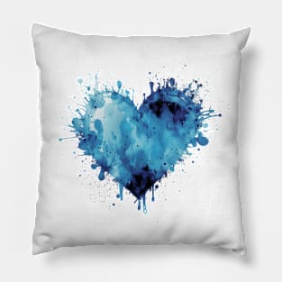 Blue Watercolor Heart Pillow