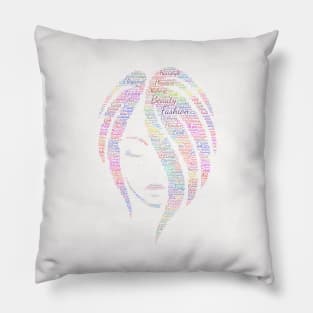 Portrait Girl Fashion Silhouette Shape Text Word Cloud Pillow