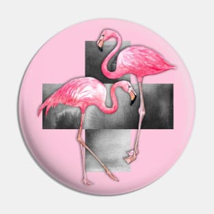 Flamingo Collage in Watercolor and Ink Pin