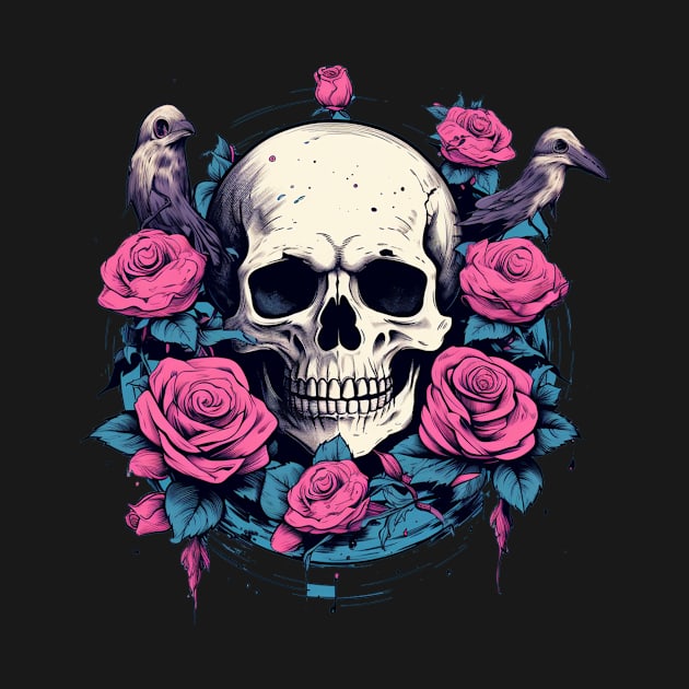 Skull Rose Female and Birds by TOKEBI