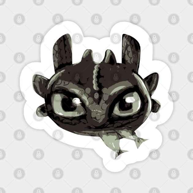 Chibi Black Dragon With Green Eyes Eating Fish - Eyesasdaggers Magnet by eyesasdaggers