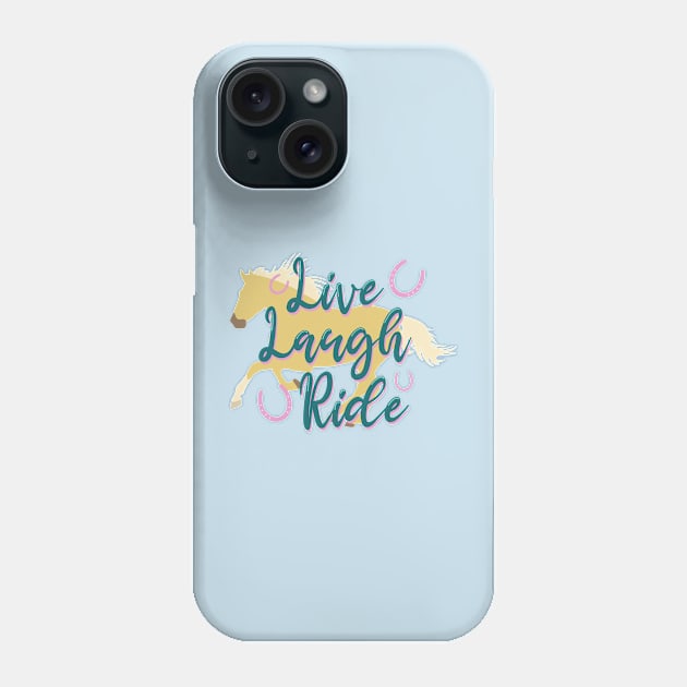 "Live Laugh Ride" Teal + Palomino Galloping Horse Silhouette Phone Case by Nuclear Red Headed Mare