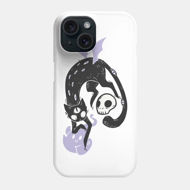 Kuro Black Cat With Skull And Ghost Phone Case by cellsdividing