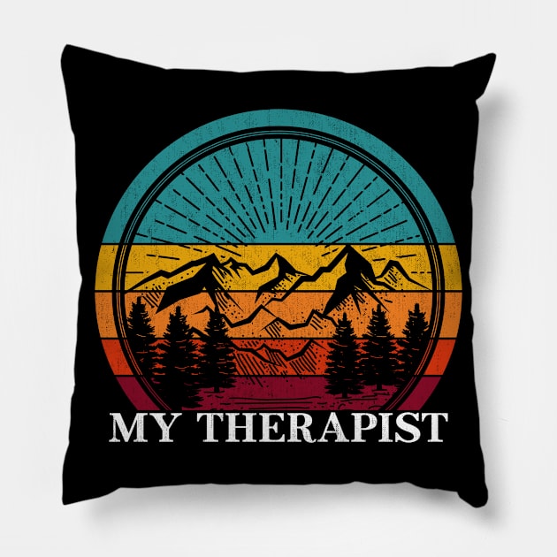 Vintage Sunset Hiking My Therapist - Funny Hiker Pillow by Red Canopy Stores