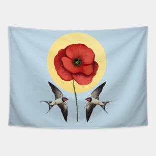 Swallows & poppy Tapestry