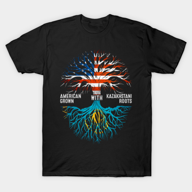 Discover American Grown With Kazakhstani Roots Tree Kazakhstan Flag - American Grown With - T-Shirt