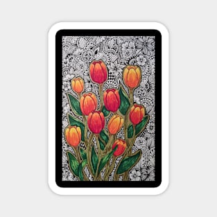 Orange Zentangle Tulips Magnet