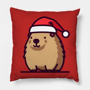 Cute Christmas Capybara in Santa hat Pillow