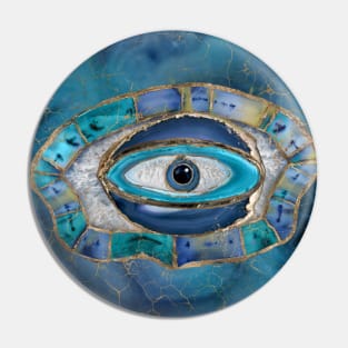 Evil Eye Amulet Agate and gold Pin