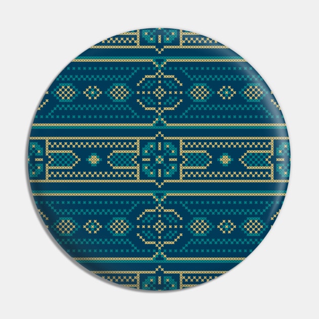 Teal Beige Mosaic Aztec Pattern Indian Mexican Ethnic Pin by jodotodesign