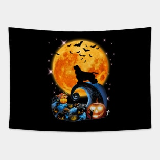 Cocker Spaniel Dog Moon Cliff Pumpkin Halloween Tapestry