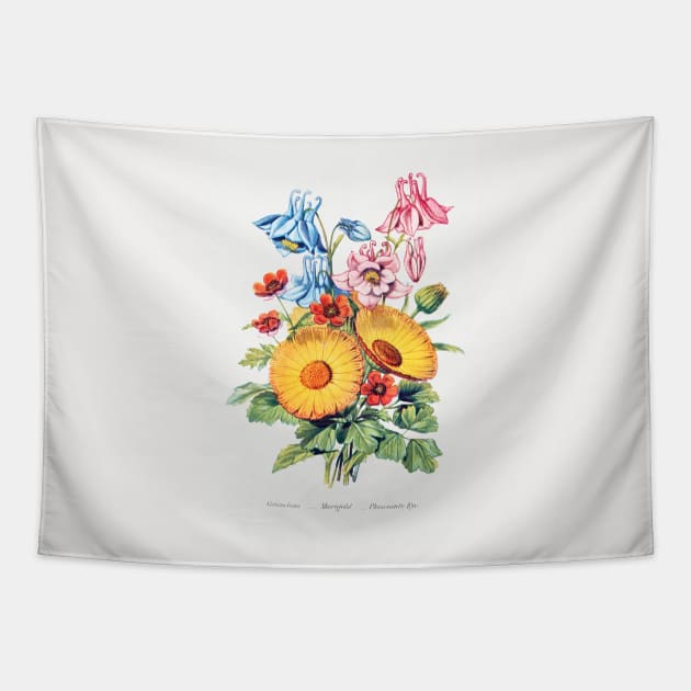 Columbine, Marigold and Pheasant's Eye from The Language of Flowers Tapestry by fleurdesignart