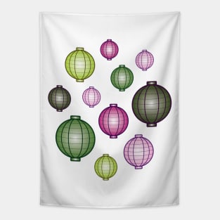 Lanterns | Mid Autumn Festival | Pink Green | White Tapestry