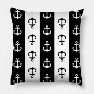 Black and White Nautical Stripes Anchor Pattern Pillow