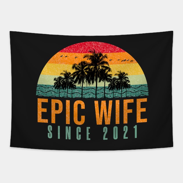 Epic Wife Since 2021 - Funny 1st wedding anniversary gift for her Tapestry by PlusAdore