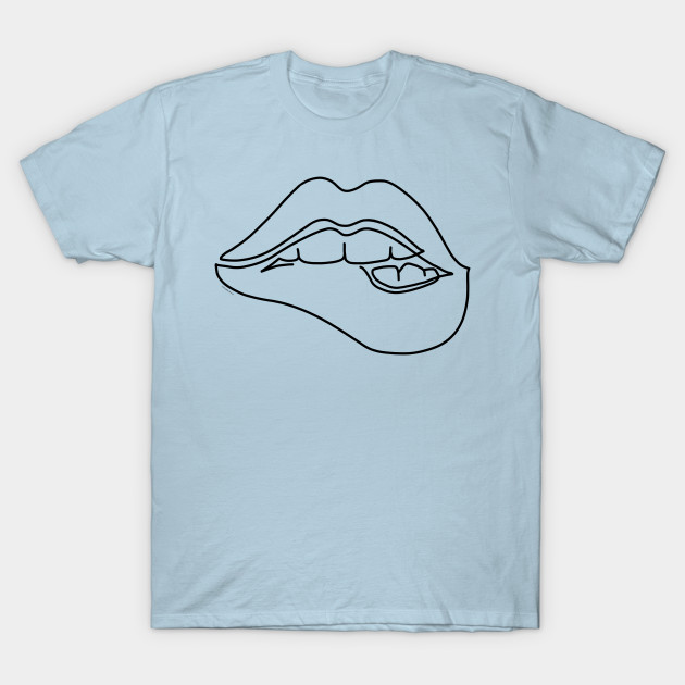 Disover Biting Lip One Line Drawing Lip Bite Illustration Modern Line Art Graphic - Biting Lip - T-Shirt