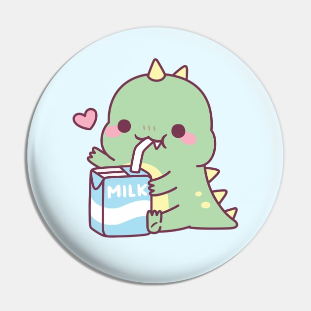 Cute Little Dino Loves Milk - Cute Dinosaur - Pin