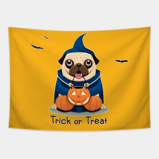 Pug goes trick or treating Tapestry