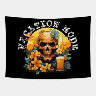 Skull and Drink - Vacation Mode (White Lettering) Tapestry