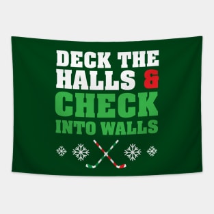 Funny Ice Hockey Christmas Candy Cane Stick Deck The Halls Tapestry