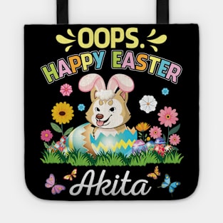 Akita Dog Bunny Costume Playing Flower Eggs Happy Easter Day Tote