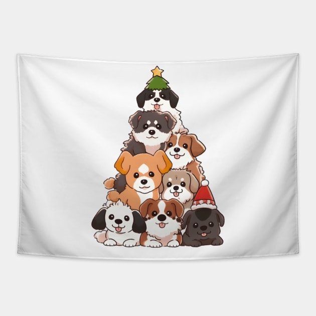 Christmas Dogs Tree Tapestry by xuanxuanshop