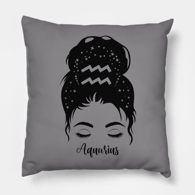 Aquarius Woman Zodiac Pillow by Happii Pink