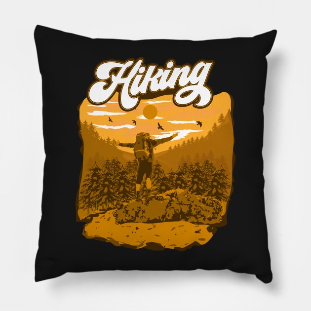 Hiking adventure wild retro exploring Pillow by HomeCoquette
