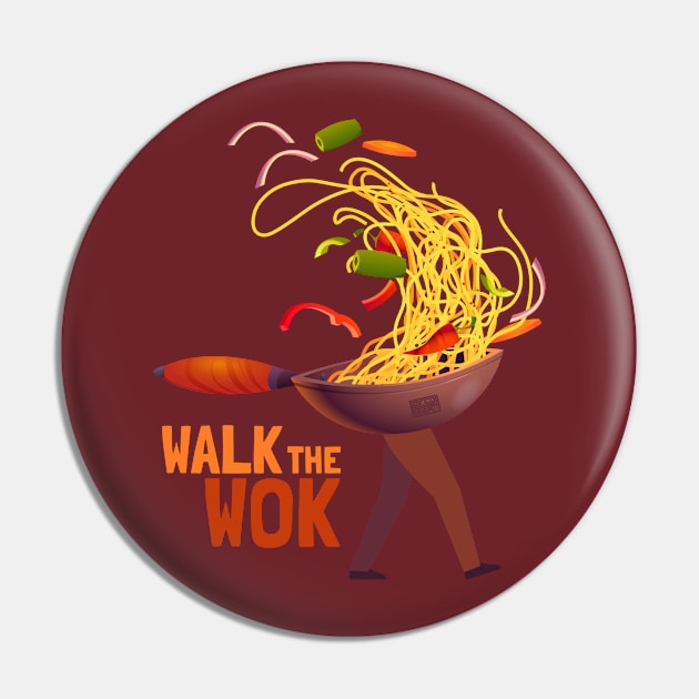 Funny Walk Wok Walking Chinese Pot Pan Pun Asian Chef Noodle Pin by porcodiseno