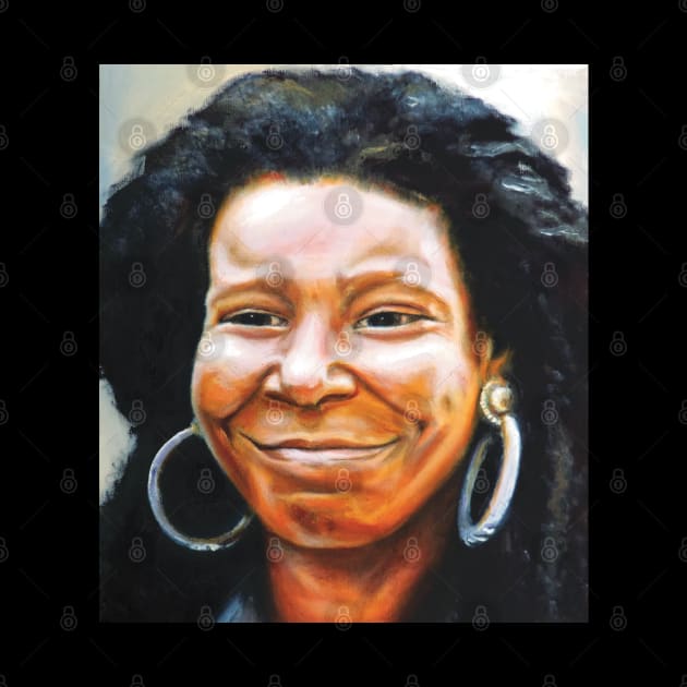 "SMILE"  Whoopi Goldberg Oil Portrait by SPACE ART & NATURE SHIRTS 