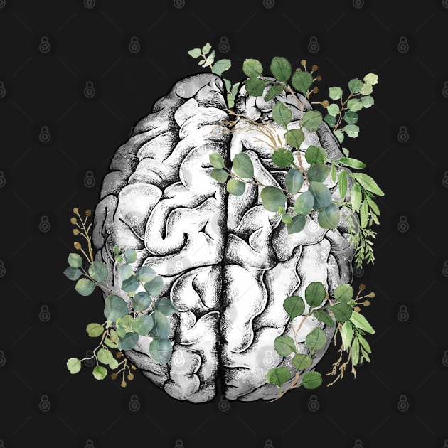 Brain human anatomy,leaves green, mental by Collagedream