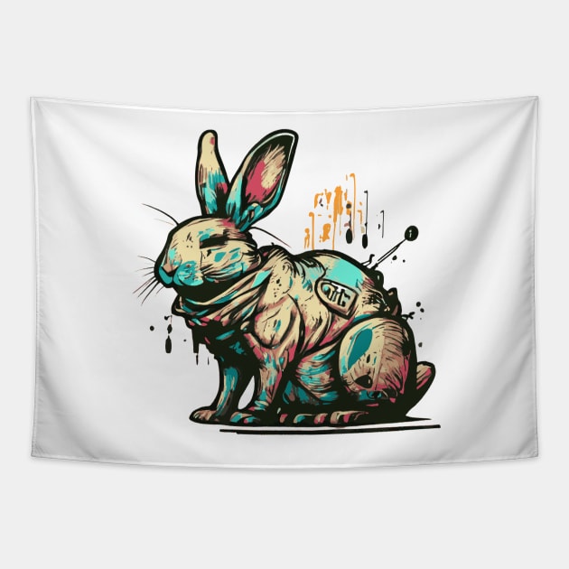 Graffiti Style Rabbit Tapestry by Elle Beth Art